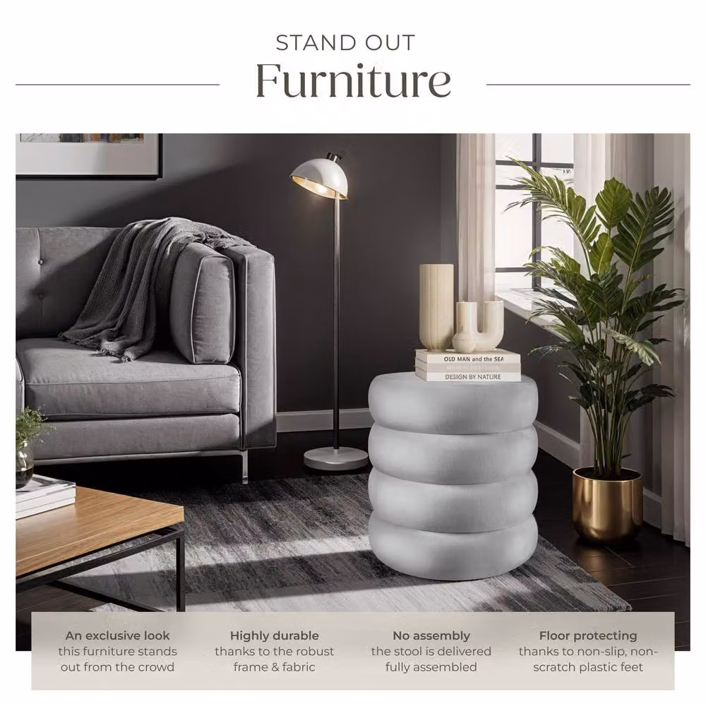 tectake Scandinavian Style Storage Ottoman in Grey with Velvet Bouclé Fabric and Removable Cover, W/D/H: 42 x 47 x 47 cm – 6