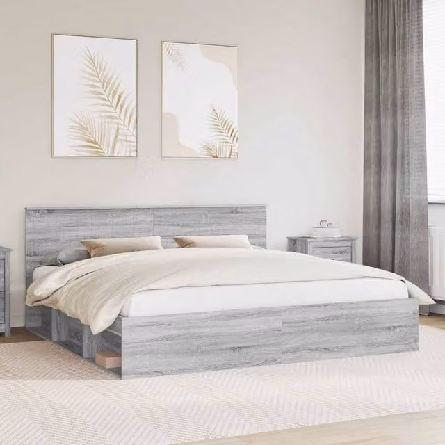 Berkfield Home Sonoma Bed Frame in Grey, Solid Pine and Engineered Wood, 200 x 200 cm – 1
