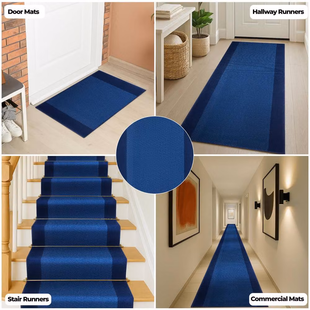 Bravich LTD Bordered Traditional Navy Blue Non-Slip Hallway Runner Rug, W: 60 cm, L: 180 cm – 7