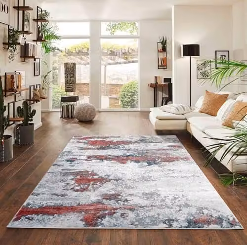 Serdim Rugs Pink Abstract Modern Living Room Area Rug, W: 160 cm, L: 230 cm