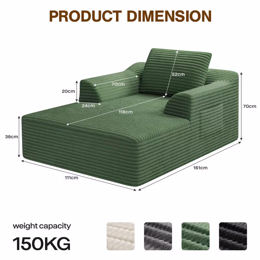 Dprodo Modular High Density Foam Chaise Lounge Sofa in Green Striped – 6