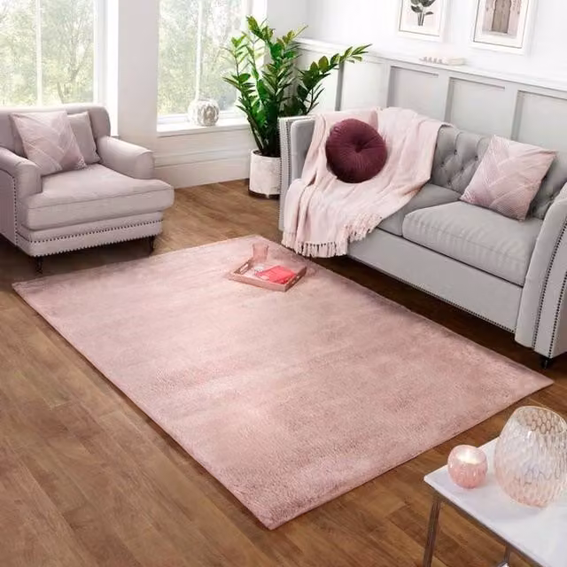 DS Living Dovilla Plush Plain Pink Faux Fur Rectangular Rug W: 80 cm, L: 150 cm – 1