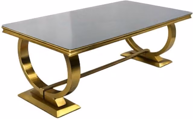 Stratus Interiors Chelsea Luxury Rectangular Marble Dining Table with Gold Metal Pedestal in Grey and Gold, W: 90 cm, D: 75 cm, H: 75 cm