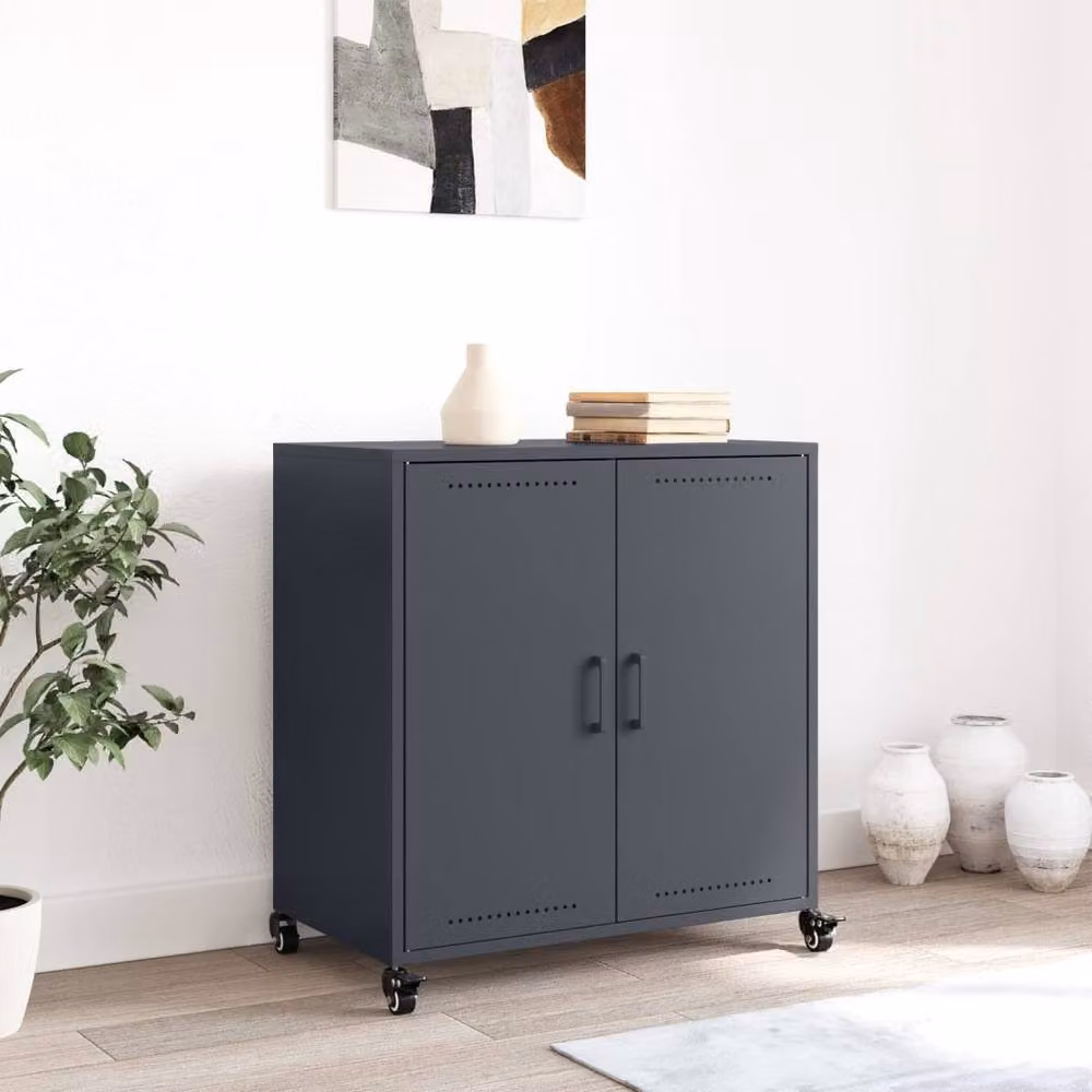 Berkfield Home Anthracite Metal Sideboard with Castors, W/D/H: 68.5 x 39 x 72 cm – 2