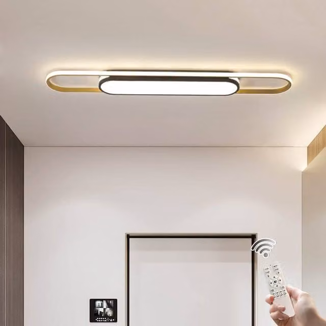 NIVOR 48W Linear Acrylic LED Ceiling Light with Remote Control, Dimmable, Gold/Brass