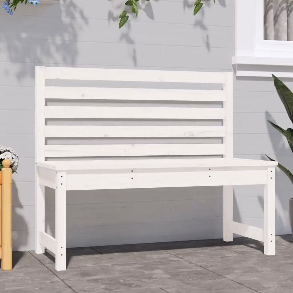 Berkfield Home Classic Garden Bench in White Solid Pine Wood, Width: 109 cm – 3