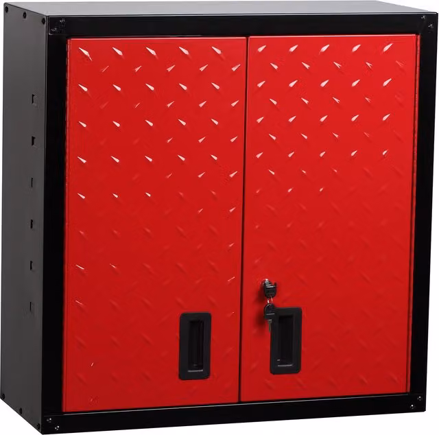 Hilka Red Lockable Steel Garage Wall Unit with Internal Shelves and Hinged Doors