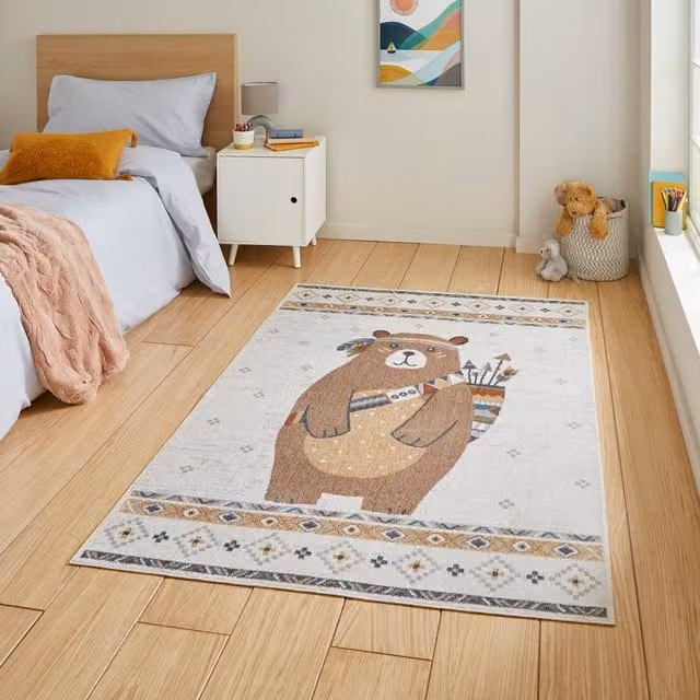 Terrys Kids Recycled Bear Motif Machine Woven Polypropylene Rug in Multicolour