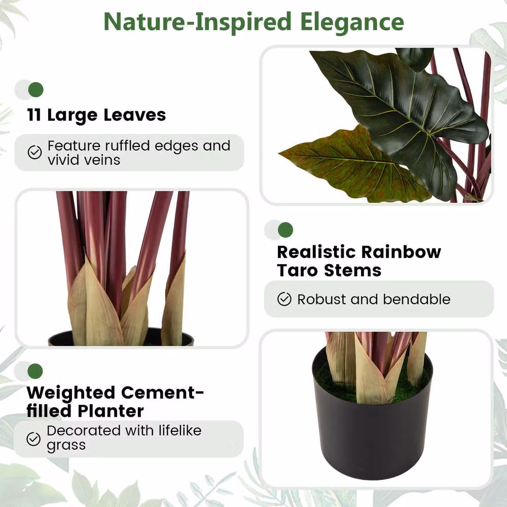 Costway Artificial Rainbow Taro Tree, 160 cm Tall, Green – 5