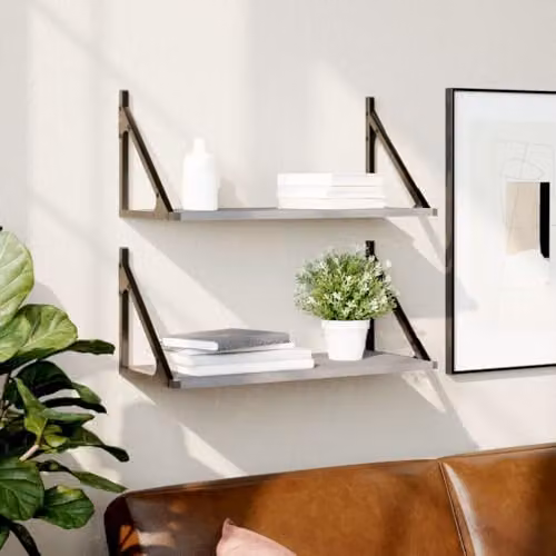 vidaXL Set of 2 Wall Mounted Shelves in Grey Sonoma, W/D/H: 60 x 25 x 25.5 cm – 2