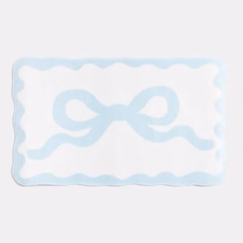 OHS Bow Print Velvet Bath Mat, Blue, W/D/H: 75 x 45 x 1 cm