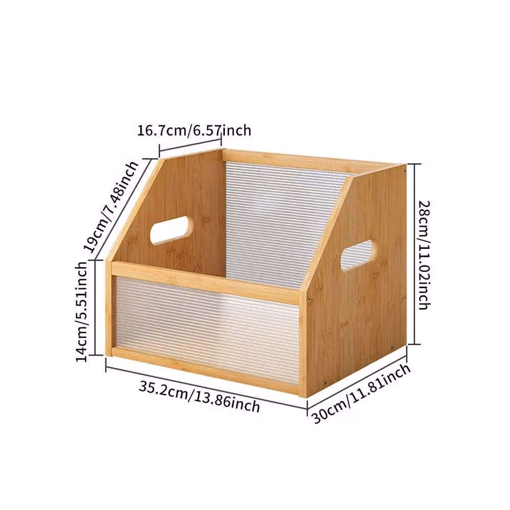 VOGREX Bamboo Desktop CD DVD Disc Storage Shelf Box, Beige, W: 30.0 cm, D: 28.0 cm, H: 30.0 cm – 2
