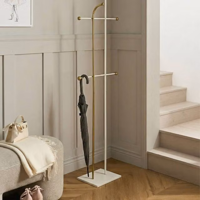 Wyld and Coco Luxor Modern Freestanding Coat Rack in Gold Steel with 6 Hooks, Height: 162 cm