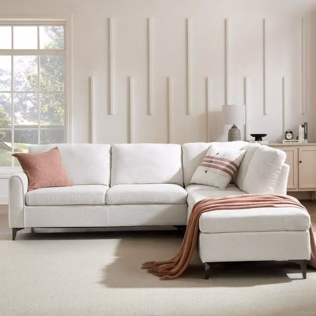 Aylssum Right-Hand Corner Sofa in White Boucle