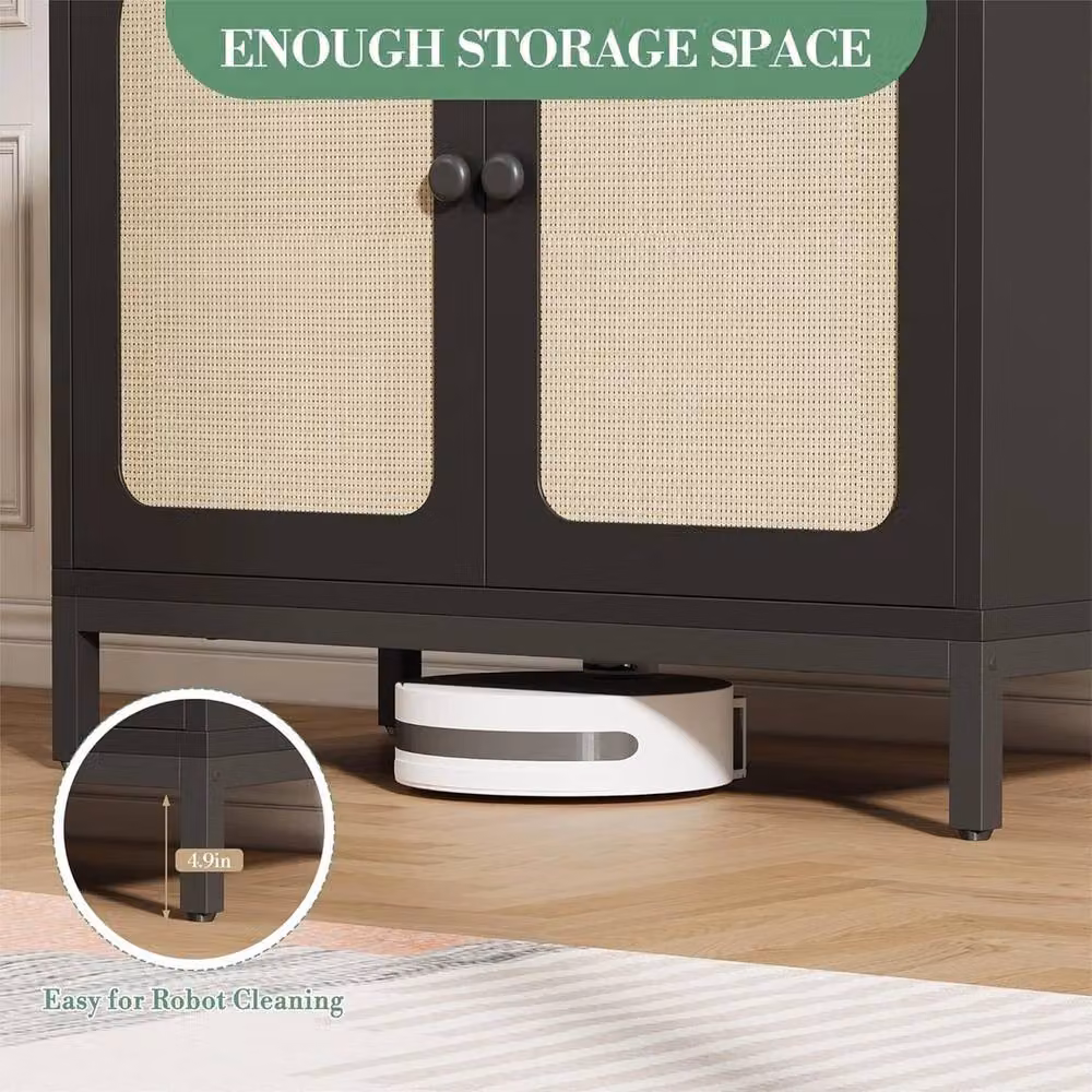VOGREX Multicolour Wood and Metal Storage Cabinet with Rattan Decor for your Living Room – 4