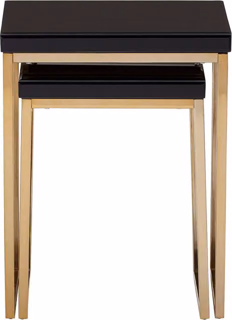 Orsina Set of 2 Modern Nesting Tables with Glossy Black Glass Tops and Gold Metal Legs – 5