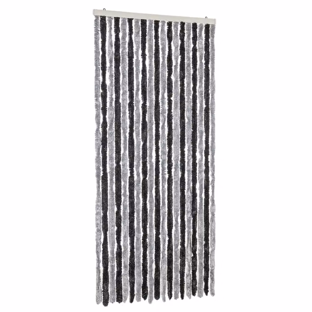 Berkfield Home Chenille Thermal Insulating Fly Curtain in Grey and Black, W: 56 cm, H: 185 cm – 1