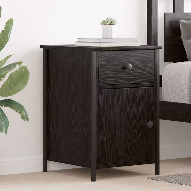 Berkfield Home Set of 2 Black Oak Bedside Cabinets in Brown, W/D/H: 40 x 42 x 60 cm – 1