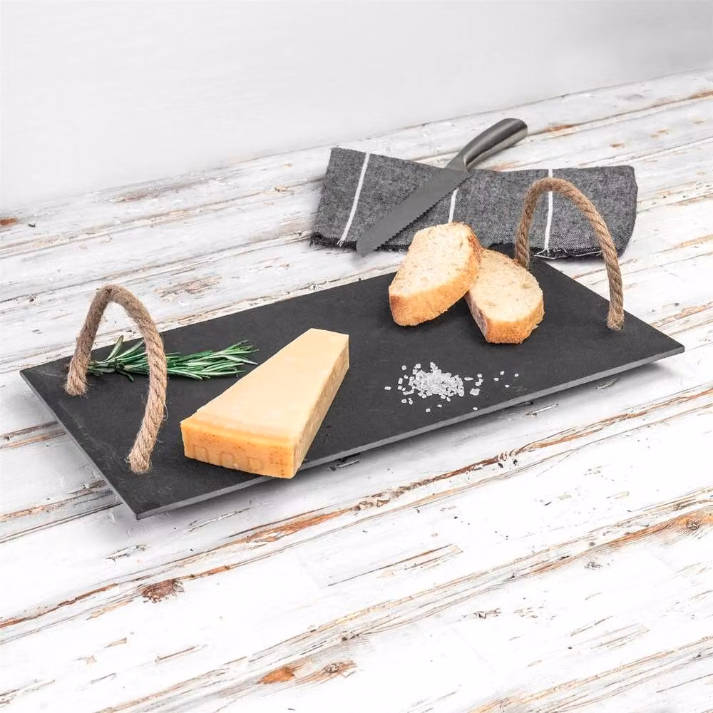 NESTLUNE Rectangular Slate Serving Tray with Rope Handles in Grey, W: 40 cm, D: 20 cm – 3