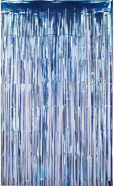 Neel Blue Metallic Tinsel Foil Fringe Curtain Backdrop, W: 1 m, H: 2 m