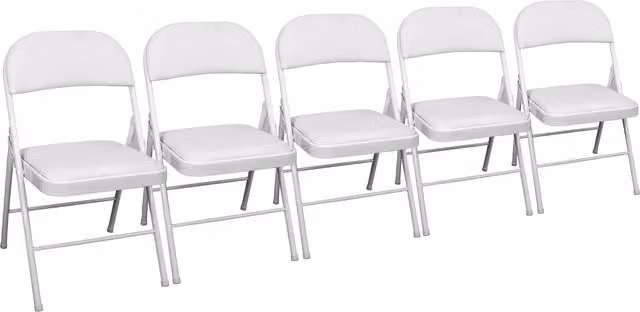 TekBox Set of 5 White Folding Faux Leather Dining Chairs with Metal Frame