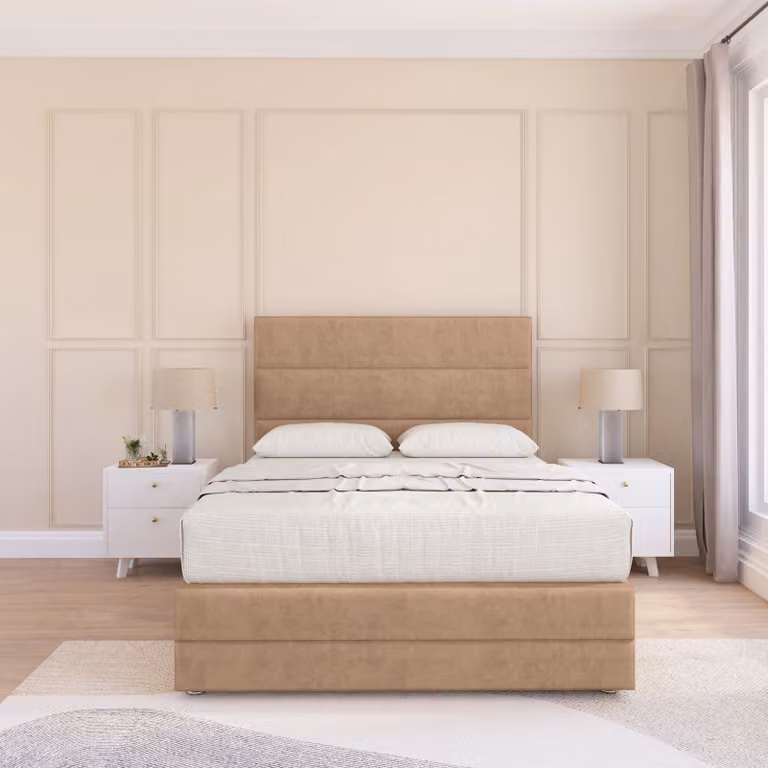 Sloomy Monaco Upholstered Bed Base in Light Beige, Single, W/D/H: 90 x 200 cm