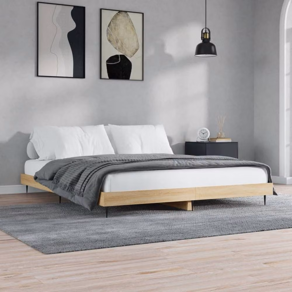 Berkfield Home Sonoma Oak Bed Frame in Light Oak, 200 x 200 cm – 2