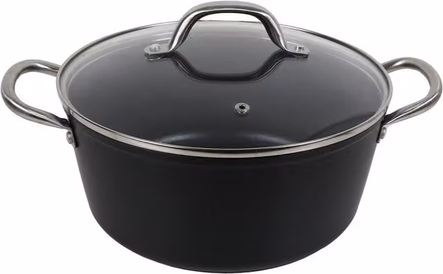 Kitchen Master Non-Stick Forged Aluminium Casserole Pan with Glass Lid, Black