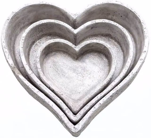 Hill Interiors Heart Decorative Ceramic Dishes, Pack of 3, Stone/Beige/Grey