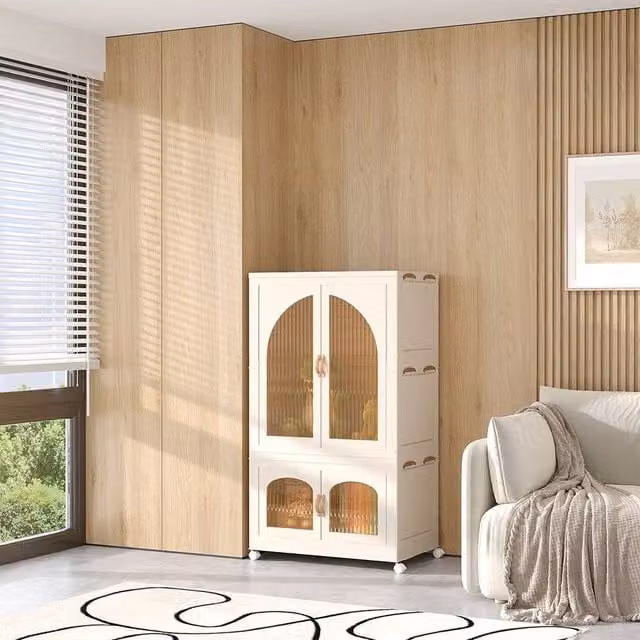 KORVIXA Extra Large Plastic Wardrobe in Beige with Hanging Rod, W/D/H: 120 x 100 x 100 cm