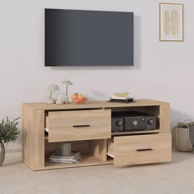 Berkfield Home Modern Sonoma Oak TV Cabinet in Brown, W/D/H: 100 x 35 x 40 cm