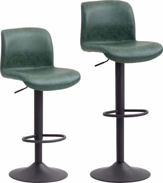 HOMCOM Set of 2 Modern Green PU Leather Bar Stools with Backrest and Footrest – 1