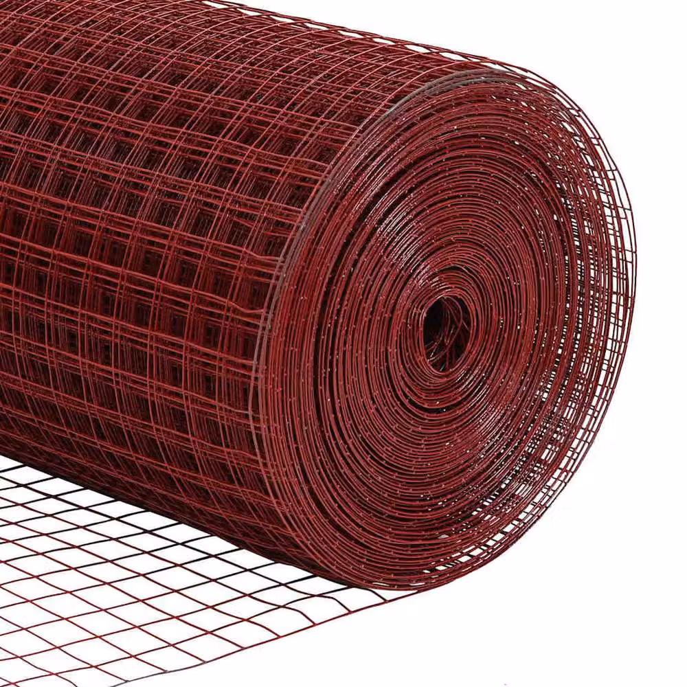 Berkfield Home Red PVC Coated Steel Welded Wire Fence, W: 1.5 m, L: 25 m – 6