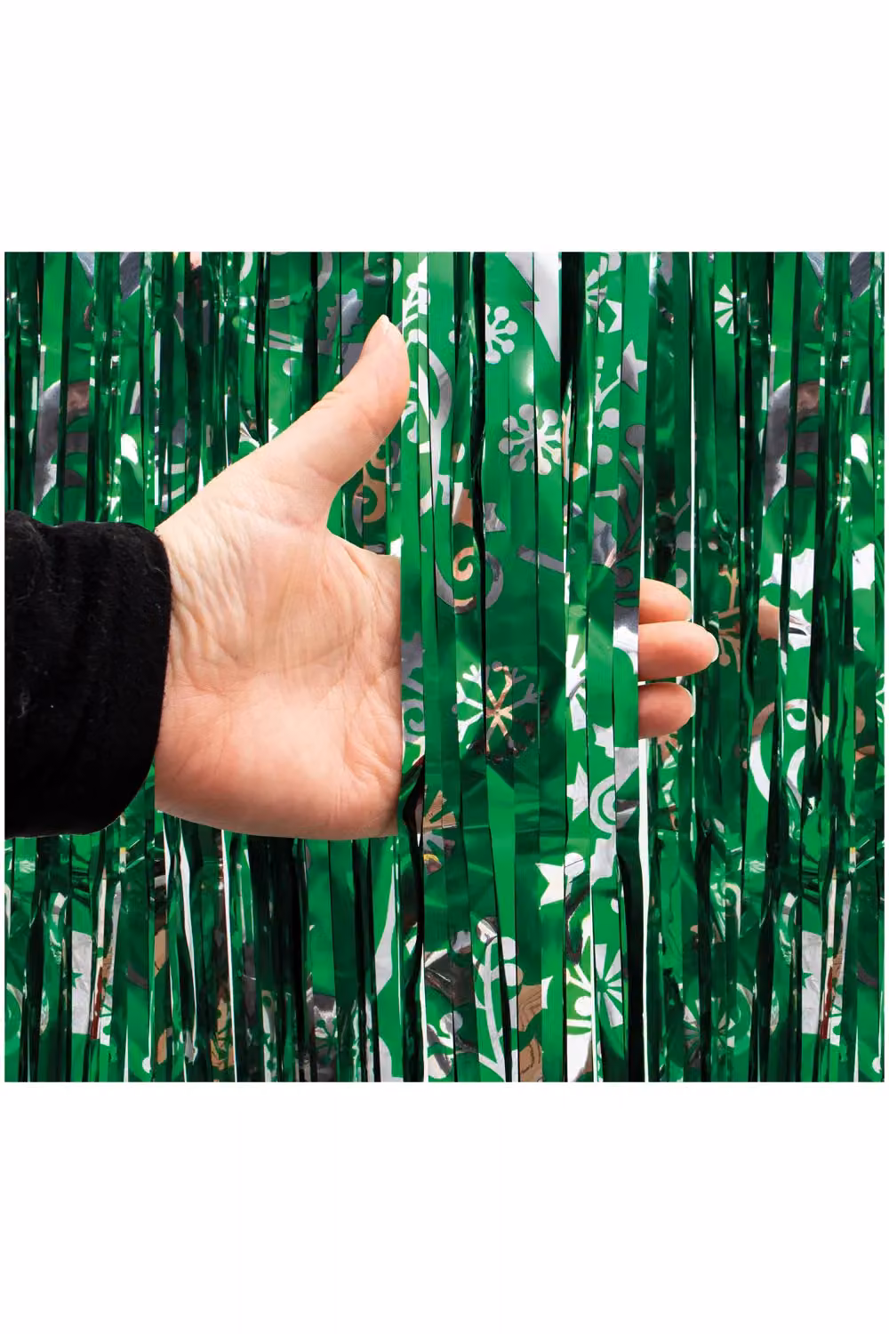 Netagon Green Shimmer Tinsel Curtain with Reindeer and Christmas Tree Design, W: 100 cm, H: 250 cm – 5