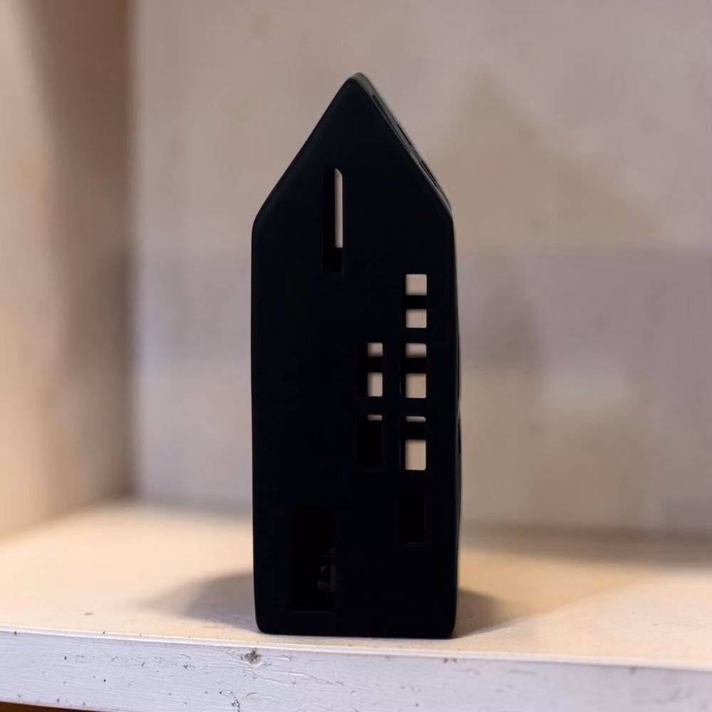 Four Candle Black Ceramic LED House with Cut Out Windows – 2
