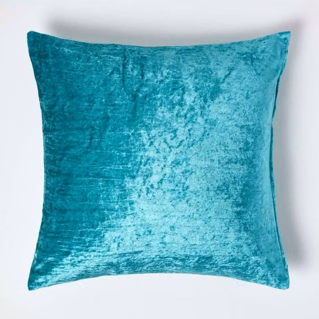 Homescapes Crushed Velvet Cushion Cover in Petrol, Pink or Turquoise, W/D/H: 60 x 60 x 1 cm
