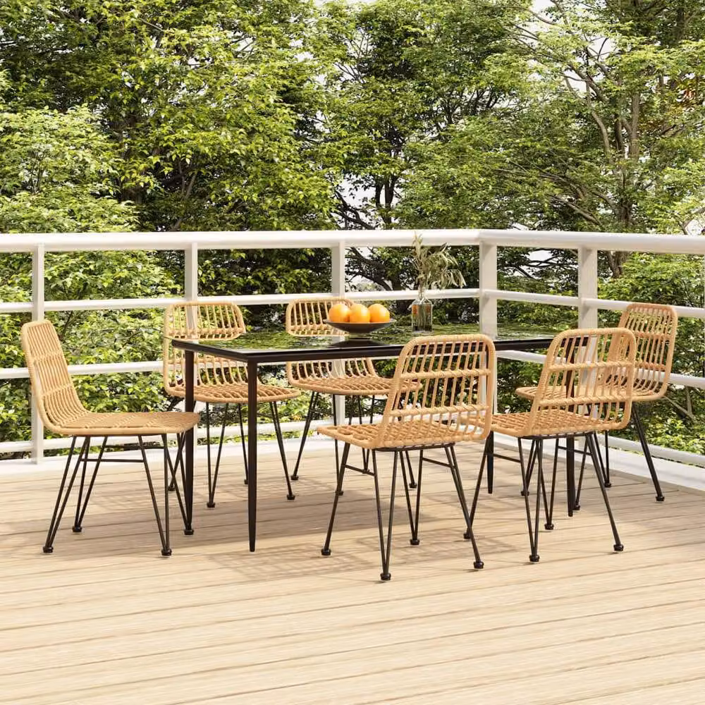 Berkfield Home 7 Piece Brown Poly Rattan Garden Dining Set with Glass Top and Metal Frame – 2