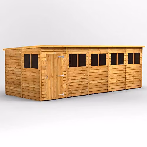 Powersheds Premium Pent Overlap Wooden Shed in Natural Brown with Toughened Glass Window and Floor, W: 260.37 cm, D: 202.8 cm, H: 260.4 cm – 1