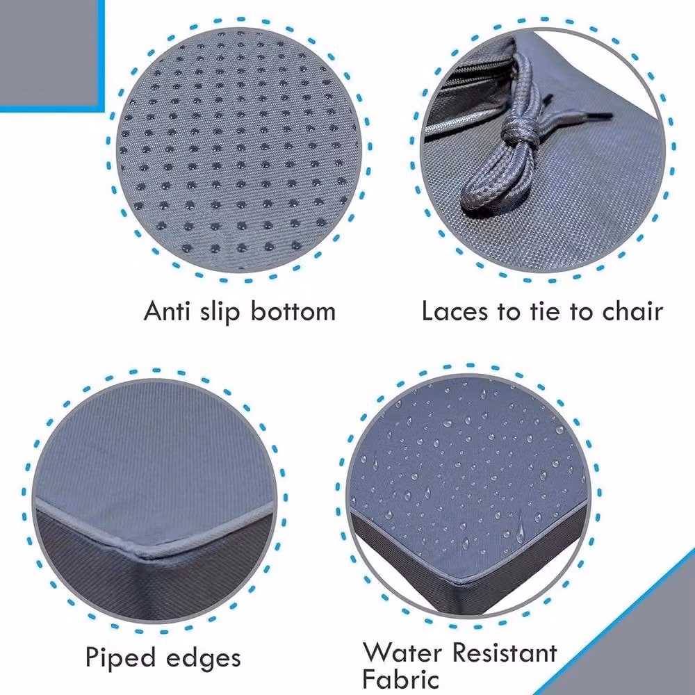 NESTLUNE Grey Dining Chair Cushions with Ties, Non-Slip and Water-Repellent – 2