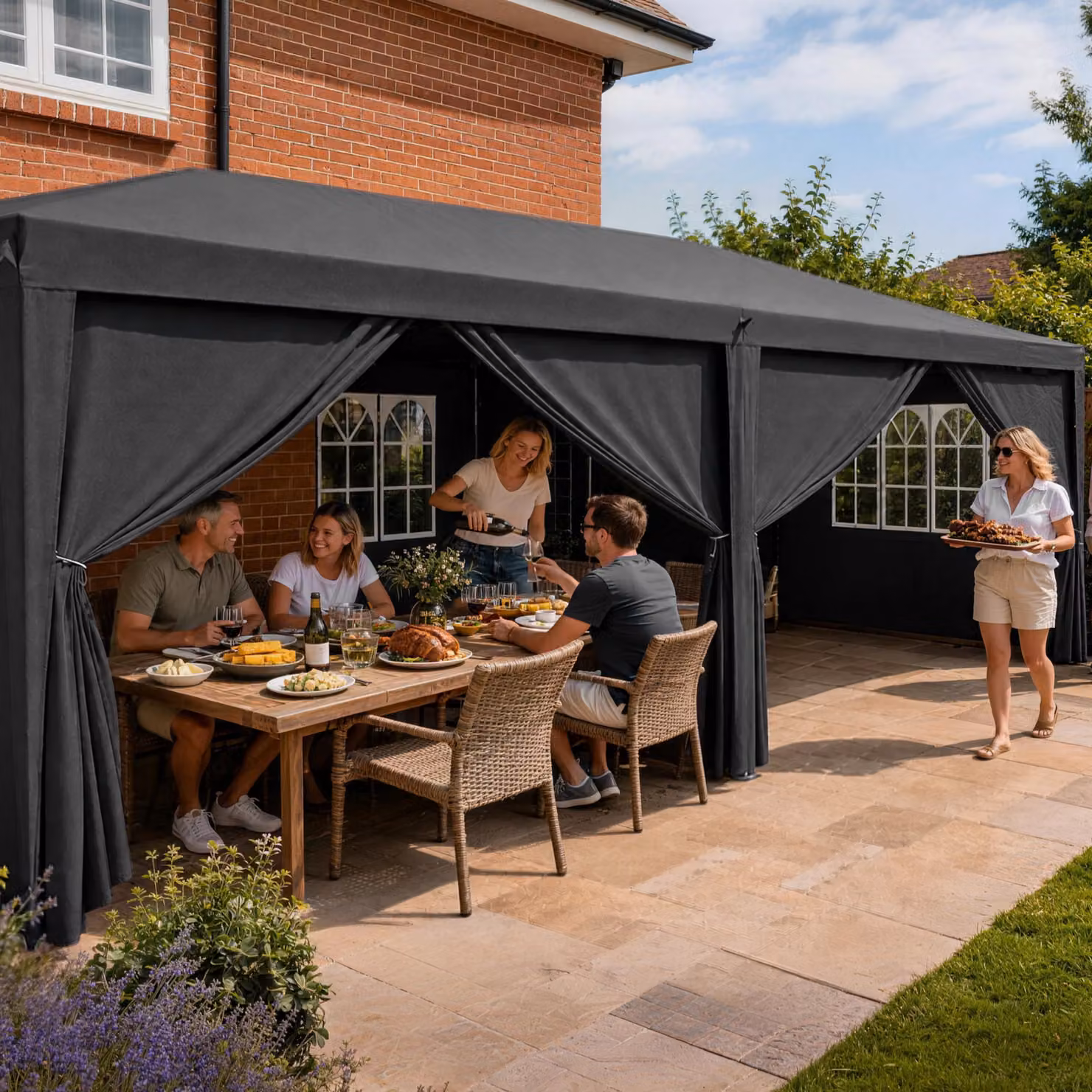 Outsunny Grey Metal Frame Pop Up Gazebo Canopy Tent with Sidewalls and Windows, W: 6 m, D: 3 m, H: 2.6 m – 2