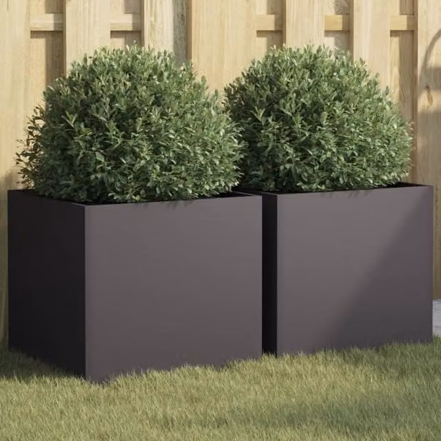 Berkfield Home Steel Planter Tub Set, Black, W: 42 cm, D: 40 cm, H: 39 cm, 2 Pieces