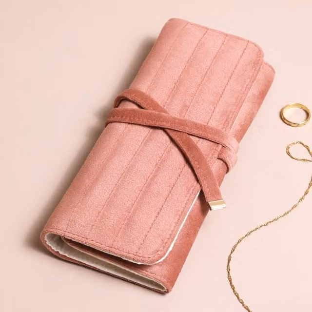 Lisa Angel Women's Pink Velvet Jewellery Travel Case with Gold Details