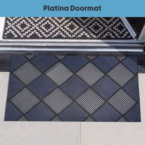 JVL Platina Rubber Scraper Doormat, Silver/Blue, W: 40 cm, L: 70 cm – 3