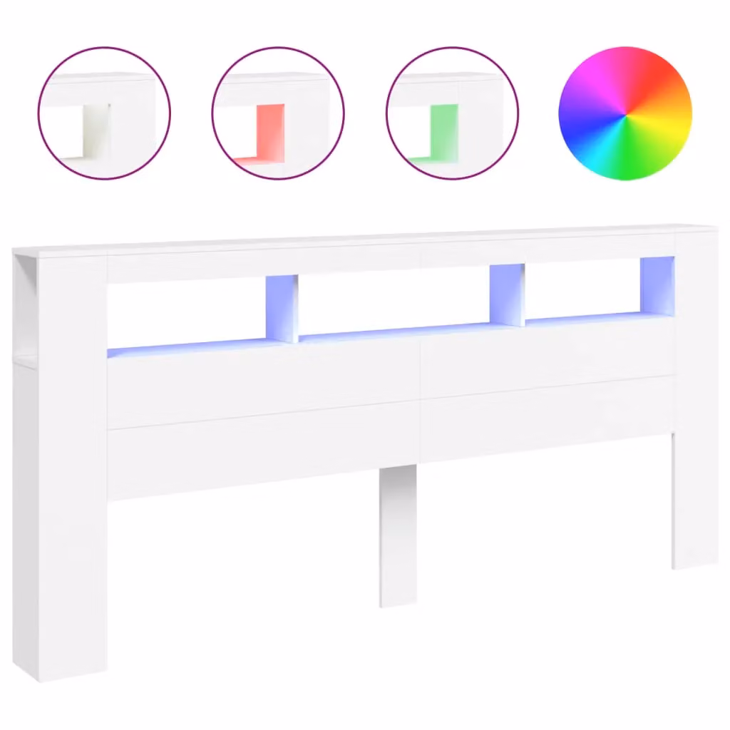 Berkfield Home White LED Headboard with Integrated Shelf and USB Charging Port, W/D/H: 220 x 18.5 x 103.5 cm – 2