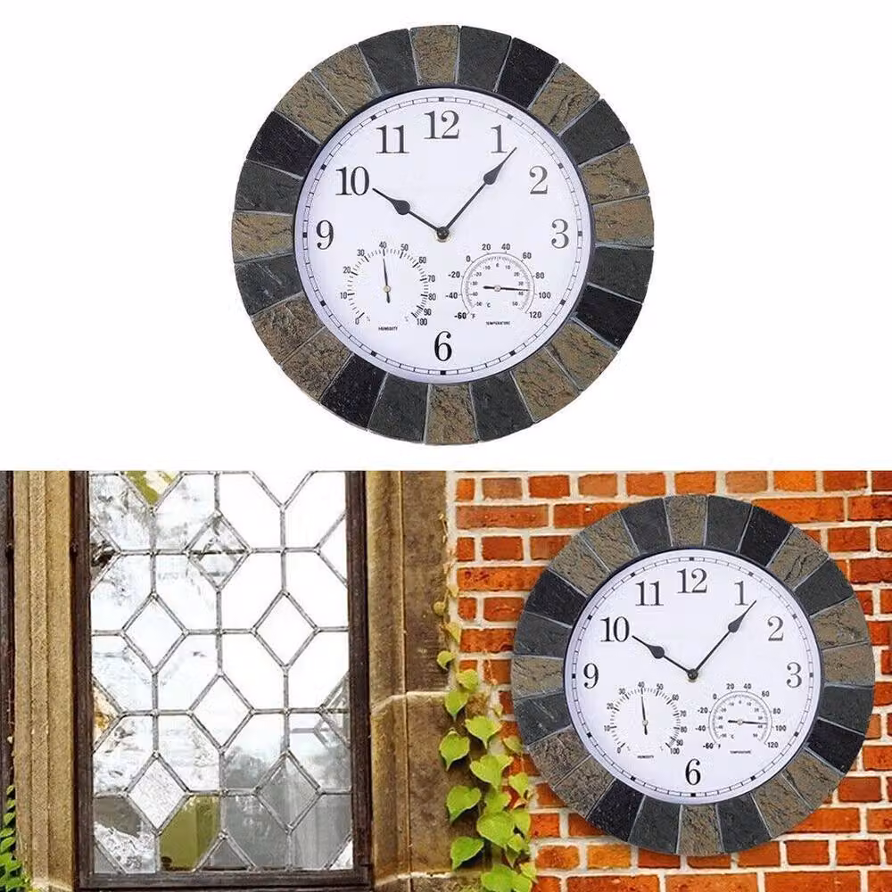 PAWNORA Grey Arab Word Round Analog Garden Wall Clock, Diameter: 34.04 cm – 4