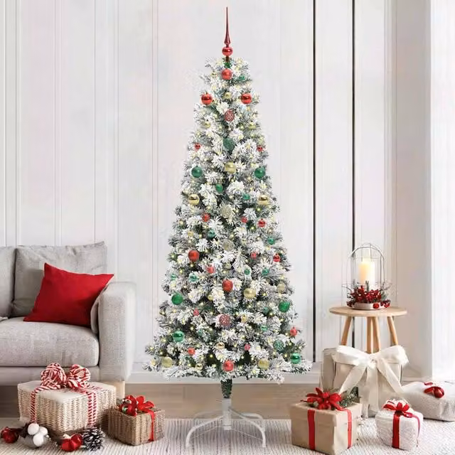 Berkfield Home Artificial Hinged Christmas Tree in Green and White, Height: 210 cm – 1