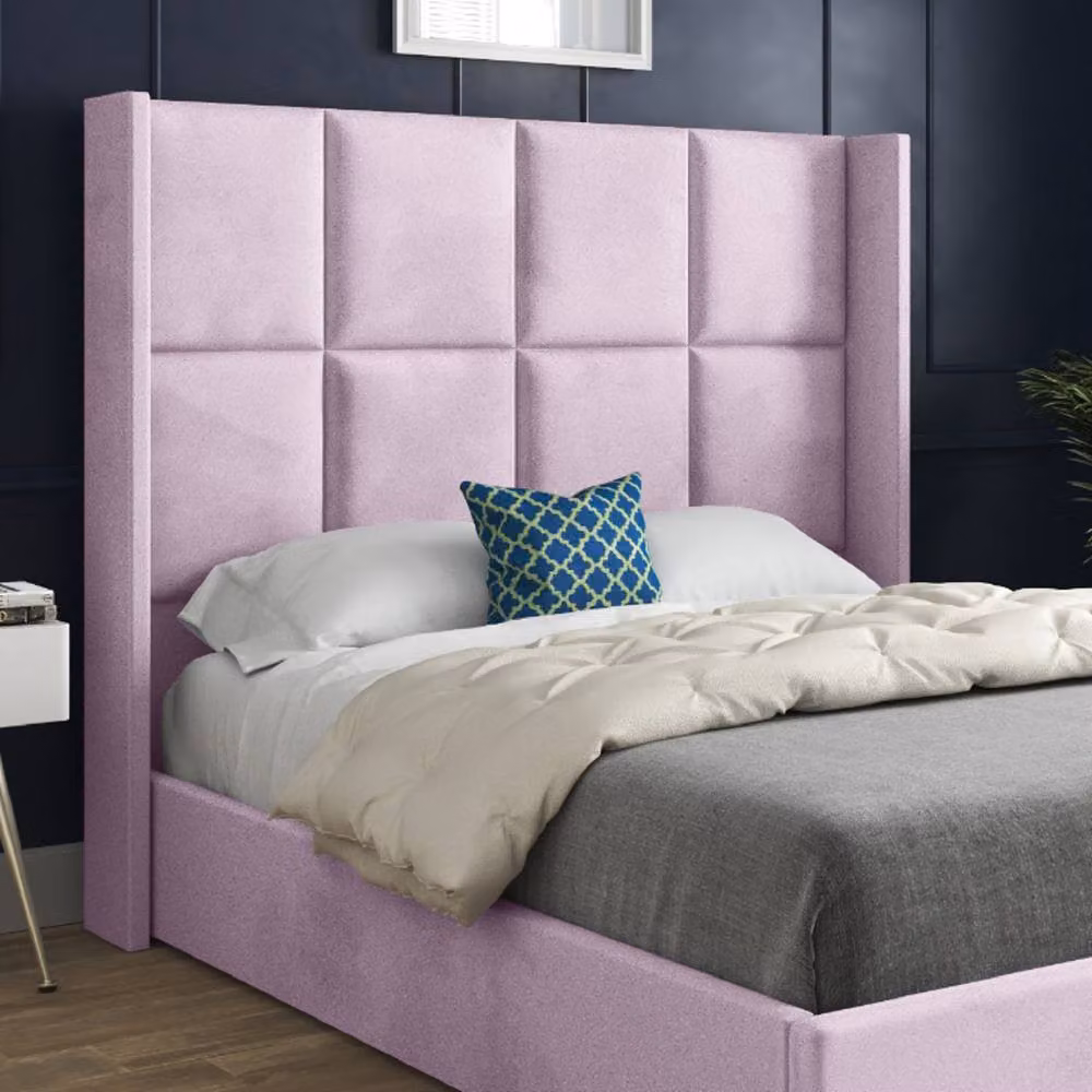 KDMD Stafford Winged Upholstered Designer Bed Frame in Pink Soft Velvet, Size: King (180 x 200 cm) – 3