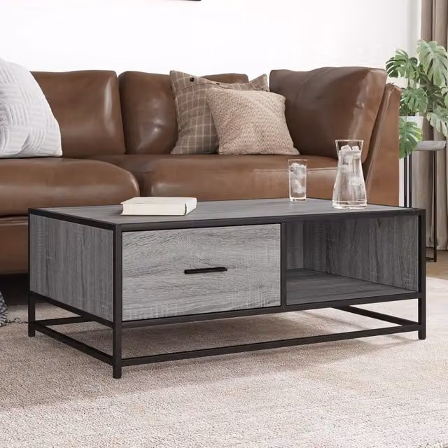 Berkfield Home Grey Sonoma Coffee Table with Metal Sled Base, W/D/H: 90 x 57 x 35 cm – 1