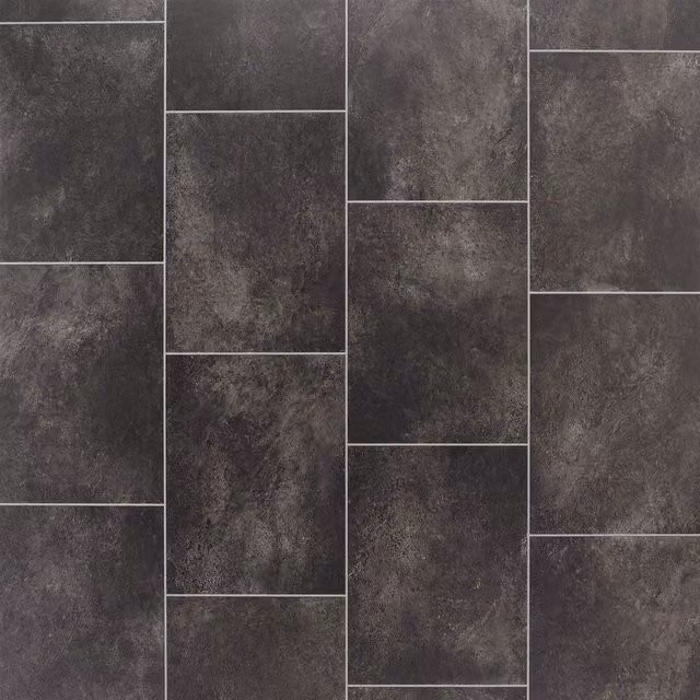 Vinyl Flooring UK Black Marbled Stone Look Cushion Backed Vinyl Flooring Sheet, W: 300 cm, L: 400 cm, Thickness: 0.23 cm