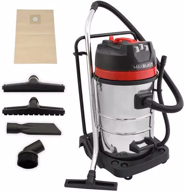 Monstershop MAXBLAST 80L Industrial Vacuum Cleaner in Red and Stainless Steel